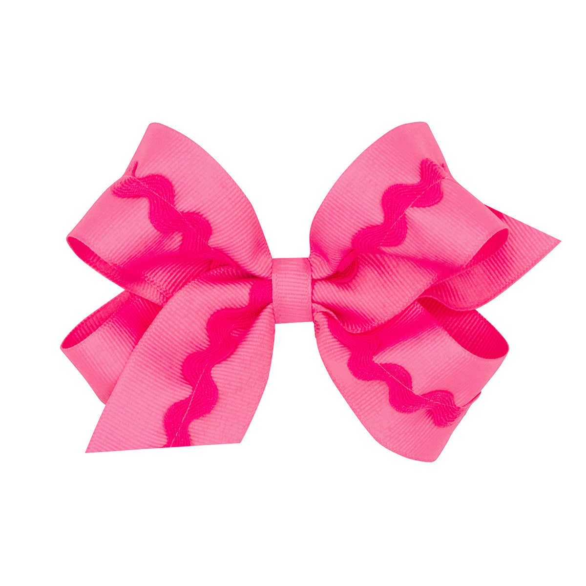 Hot PInk Grosgrain Hair Bow with Ric-Rac Trim by Wee Ones (2 sizes)