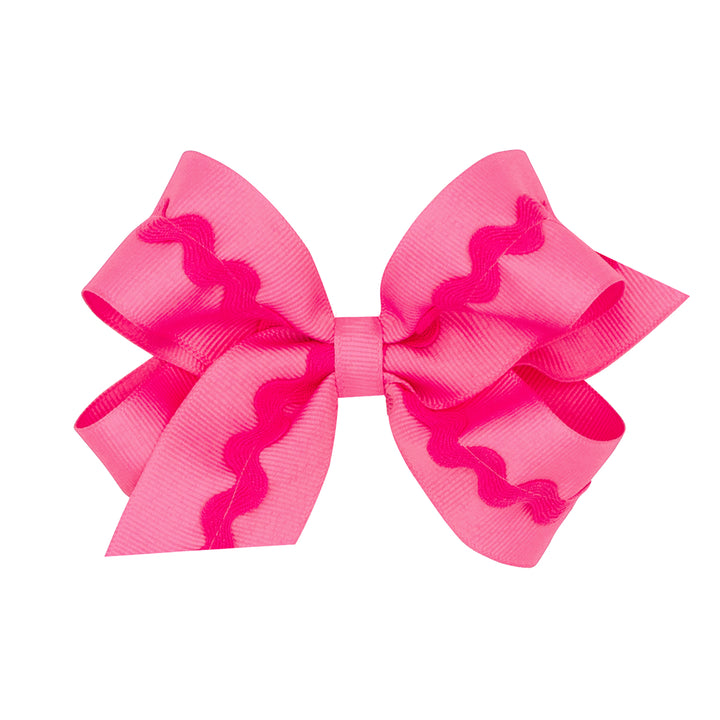 Hot PInk Grosgrain Hair Bow with Ric-Rac Trim by Wee Ones (2 sizes)