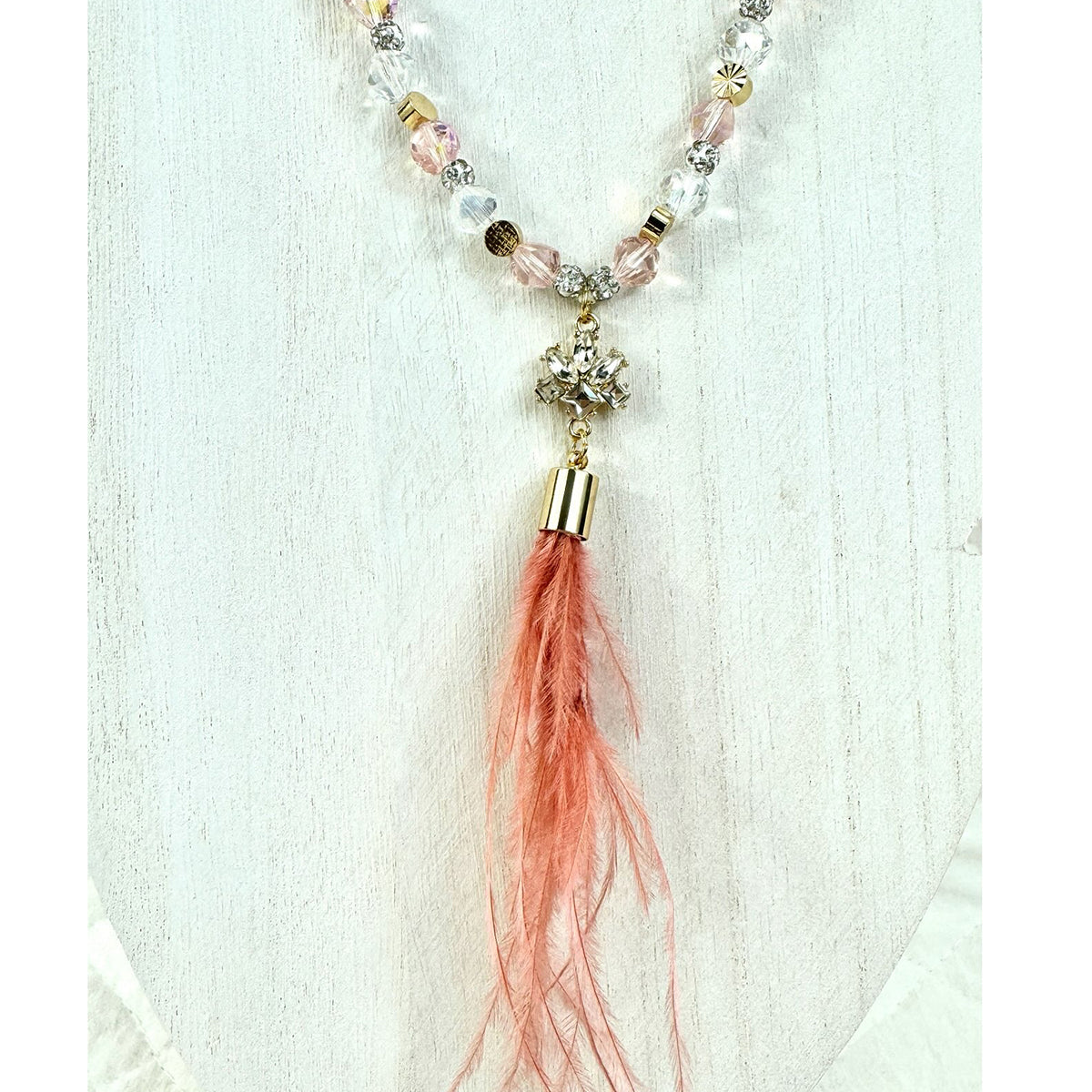 Rose Gold Beaded Necklace with Feather Charm by ML Kids