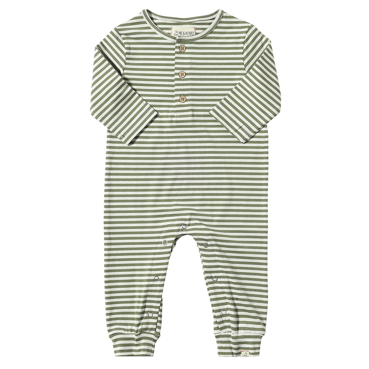 Sage / White Stripe Mason Romper by Me & Henry