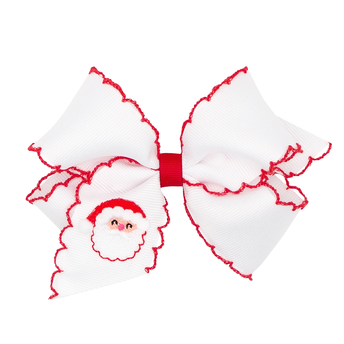 Santa Embroidered on White Moonstitch Bow by Wee Ones (2 sizes)