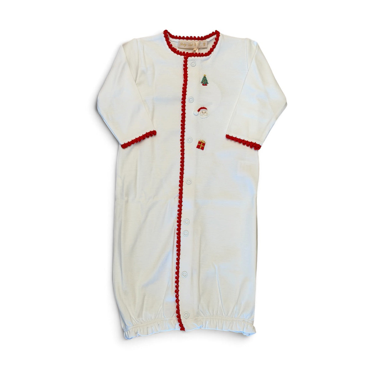 Santa is Here Embroidered Converter Gown by Baby Club Chic