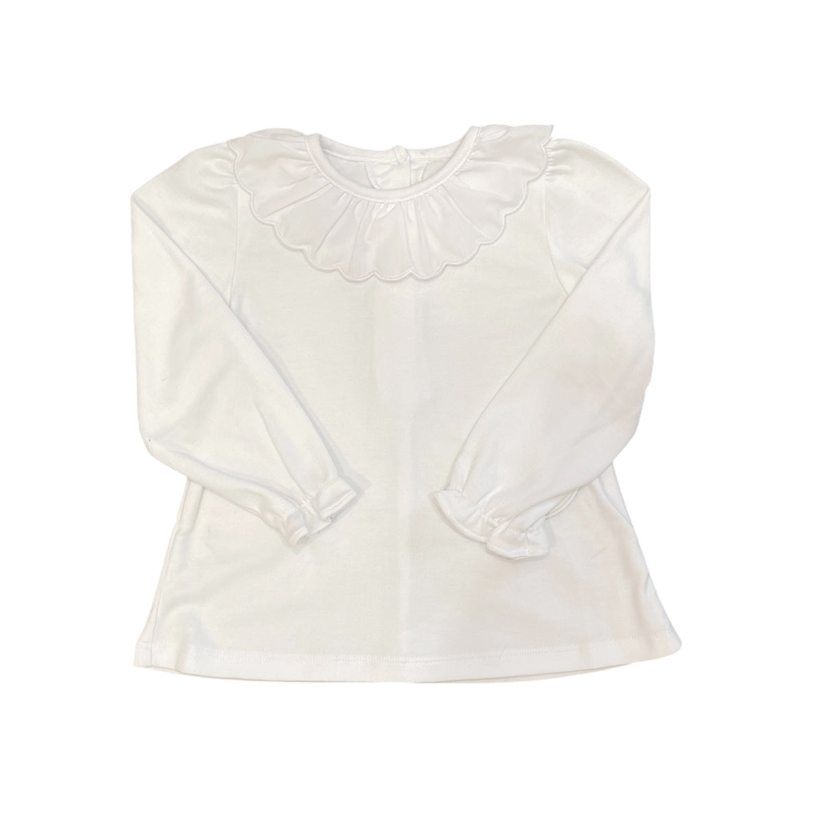 White Long-Sleeve Scallop Collar Blouse by Zuccini