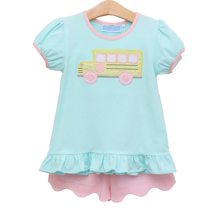 Back to School Bus Ruffle Short Set by Trotter Street Kids