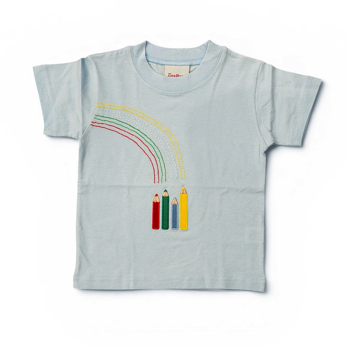 Back to School Pencil Rainbow on Blue Shirt by The Smiley Crab