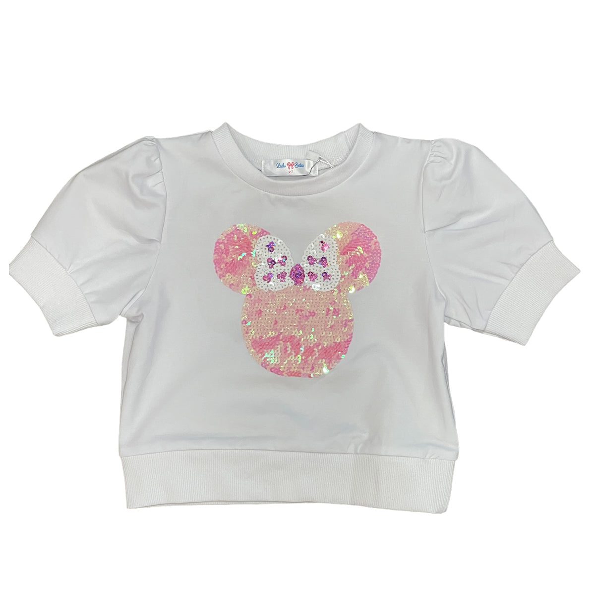 Sequin Minnie Face on Puff Sleeve Shirt by Lulu Bebe