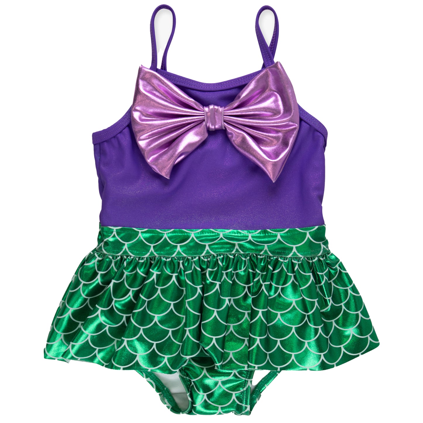 Shiny Mermaid Princess Bow Skirted Swimsuit by RuffleButts