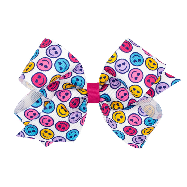 Wee Ones Smiley Face Print Grosgrain Bow (2 Sizes)