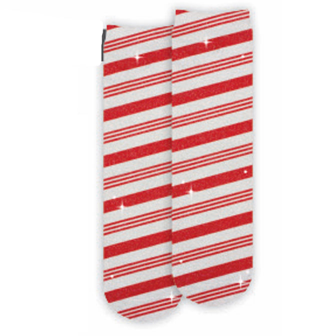 Candy Cane Shimmer Socks - Youth 11-4