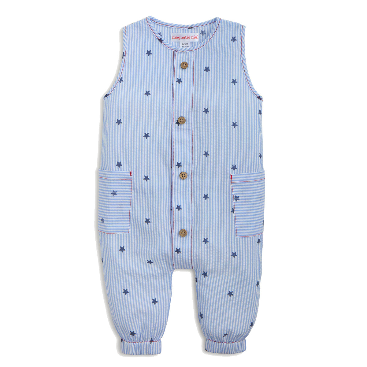 Stars Seersucker Blue Stripe Romper by Magnetic Me