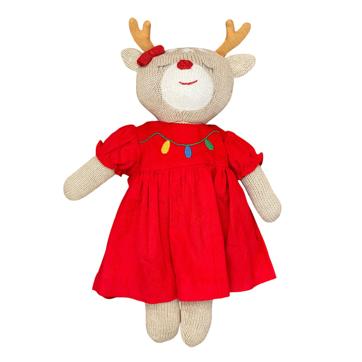 Girl Reindeer Doll with Christmas LIghts Dress by Petit Ami