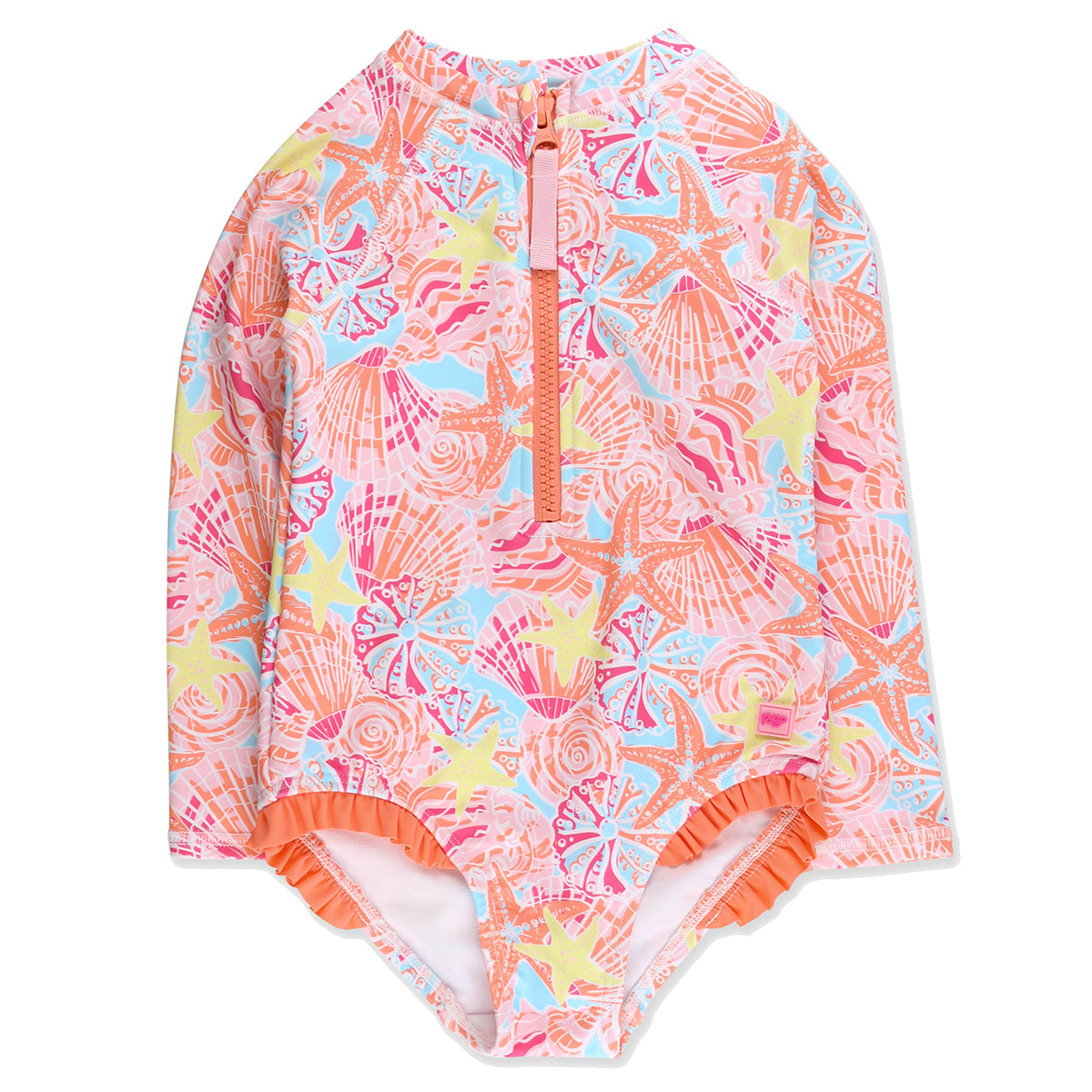 Sunset Seashells Long Sleeve Zipper Rash Guard by RuffleButts