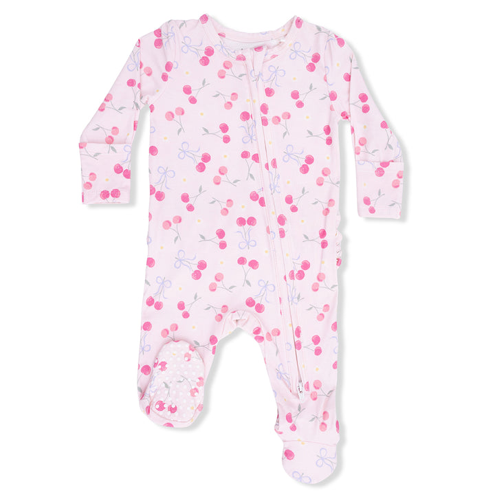 Sweet Bow Cherries Ruffle-Back 2-Way Zipper Footie by Angel Dear