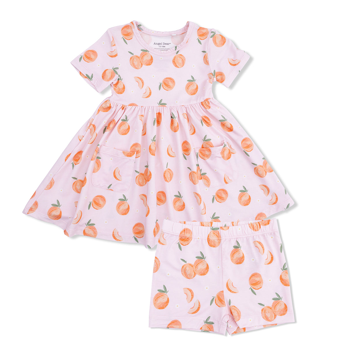 Sweet Peach Twirly Dress with Cartwheel Shorts by Angel Dear