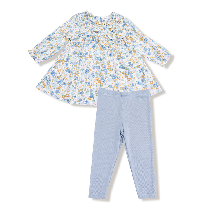 Sweet Rose Calico Smocked Long-Sleeve Dress and Leggings Set by Angel Dear