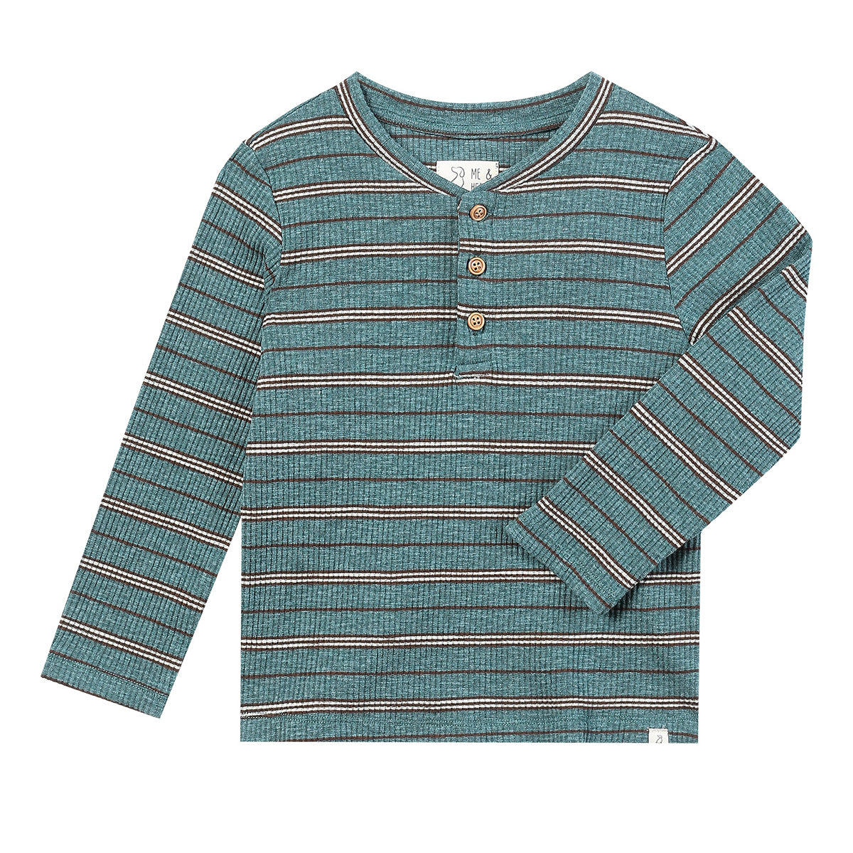 Teal Ribbed Adams Henley Shirt by Me & Henry