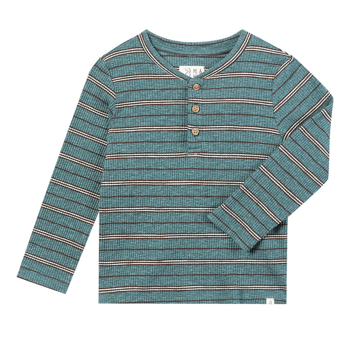 Teal Ribbed Adams Henley Shirt by Me & Henry