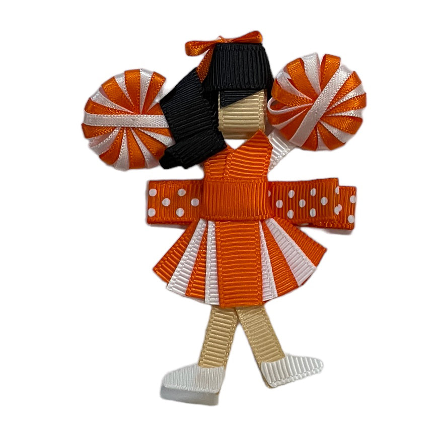 Orange/White Cheerleader Sculpture Bow (4 hair colors)