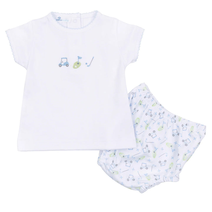 Tiny Tee Time Blue Embroidered Set by Magnolia Baby