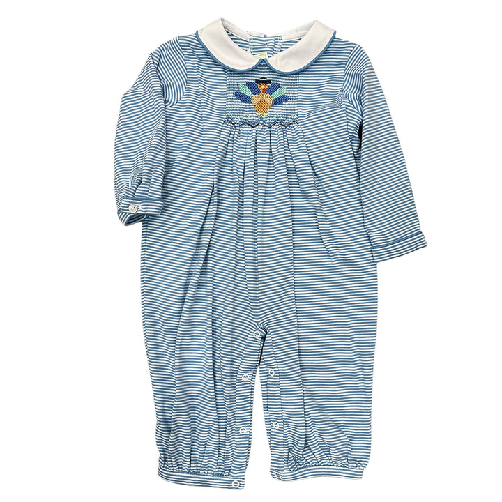 Turkey on Periwinkle Striped Romper by Zuccini