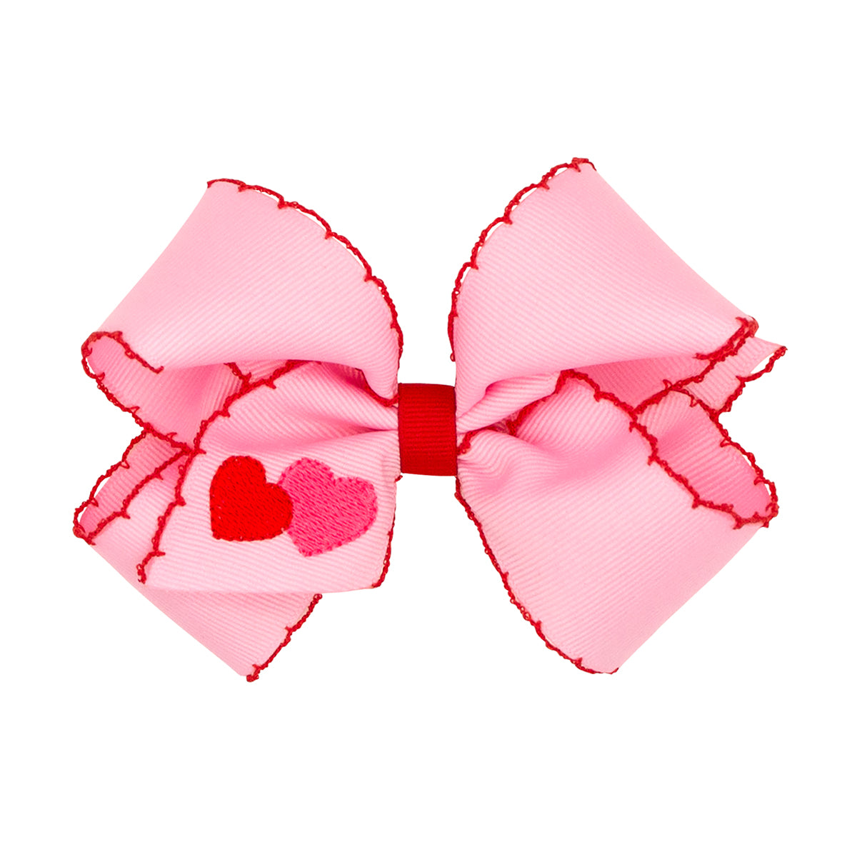 Valentine Hearts Embroidered on Pink / Red Moonstitch Bow by Wee Ones (2 sizes)