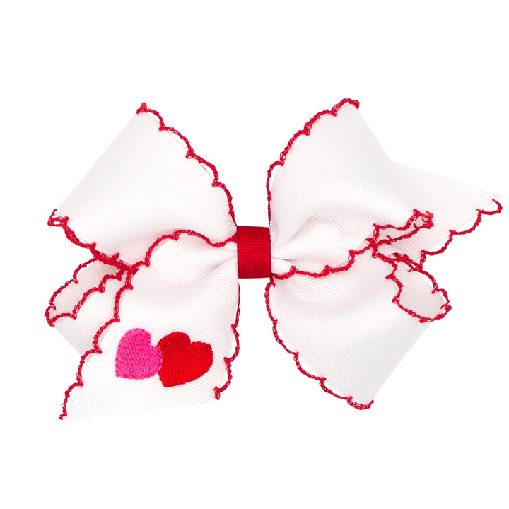 Valentine Hearts Embroidered on White / Red Moonstitch Bow by Wee Ones (2 sizes)