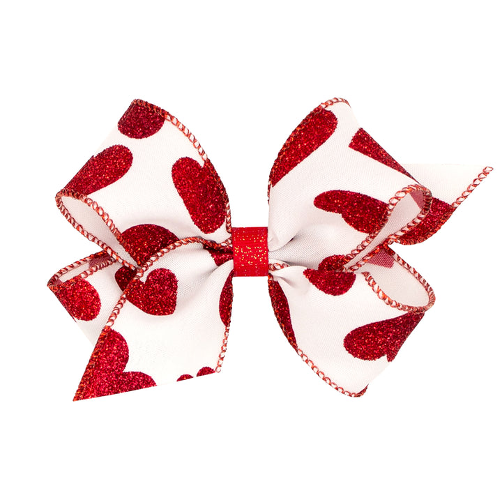 Valentine Taffeta Glitter Heart Bow by Wee Ones (2 sizes)