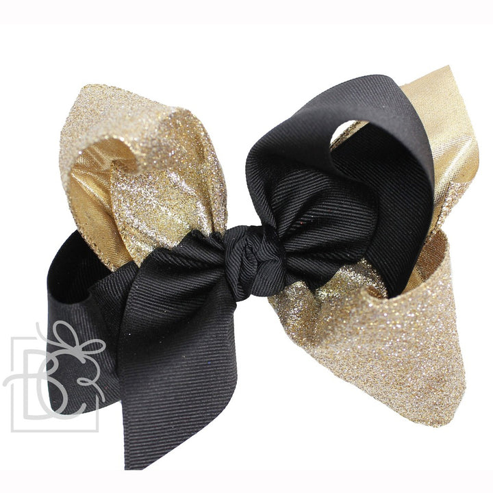 Gold Glitter Metallic/Black Collegiate Bow by Beyond Creations