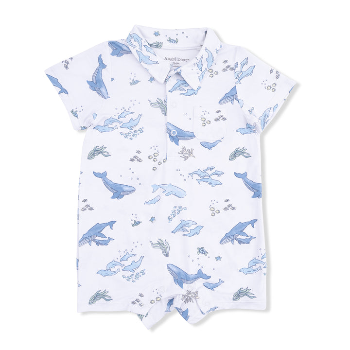 Watercolor Blue Whales Polo Shortie by Angel Dear