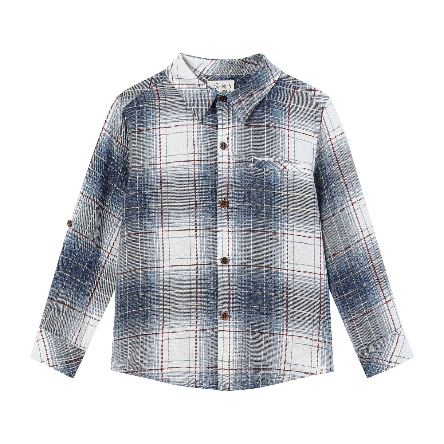White / Denim /Red Plaid Woven Shirt by Me & Henry
