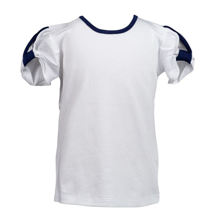 White with Navy Trim Twist Shirt by The Proper Peony