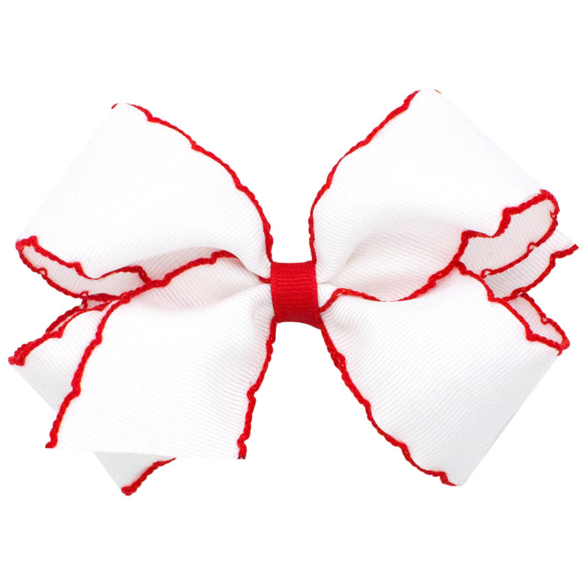 Wee Ones Moonstitch Bow - White w/ Red Trim (2 sizes)