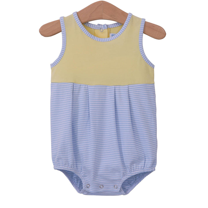 Trotter Street Charlie Romper - Yellow and Blue Stripes
