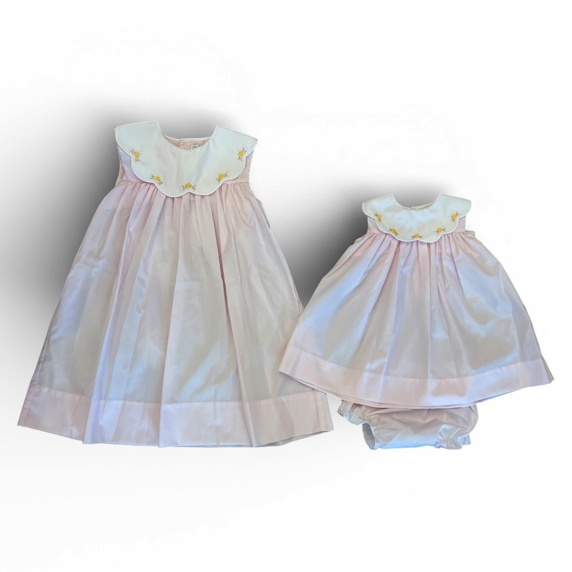 Pink Dress with Yellow Flower Hand Embroidery by Petit Ami