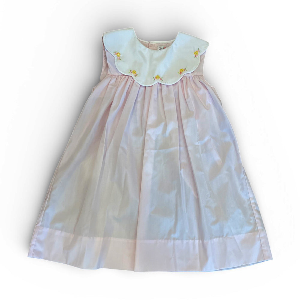 Pink Dress with Yellow Flower Hand Embroidery by Petit Ami