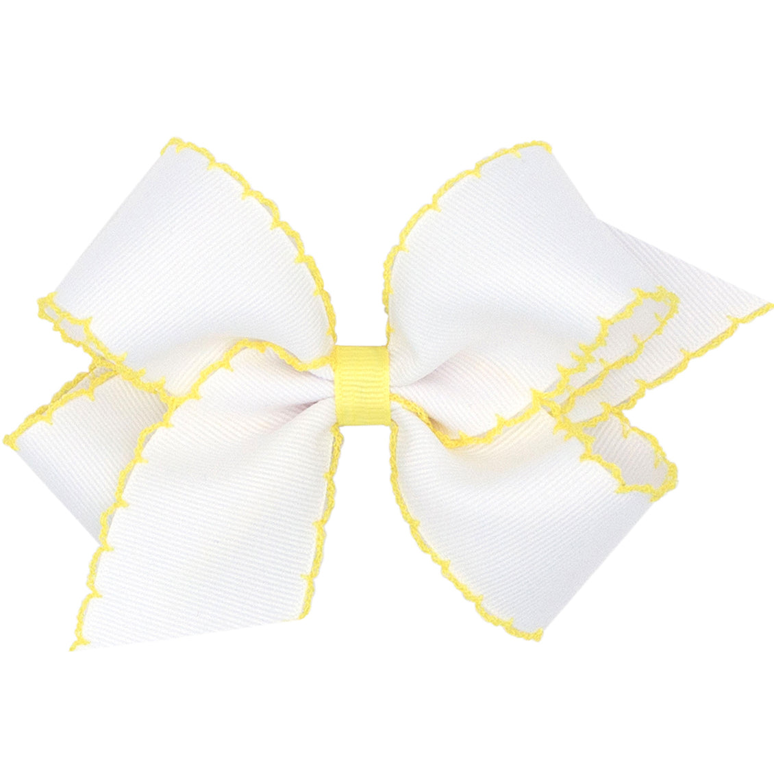 Wee Ones Moonstitch Bow - White with Yellow Trim (2 Sizes)