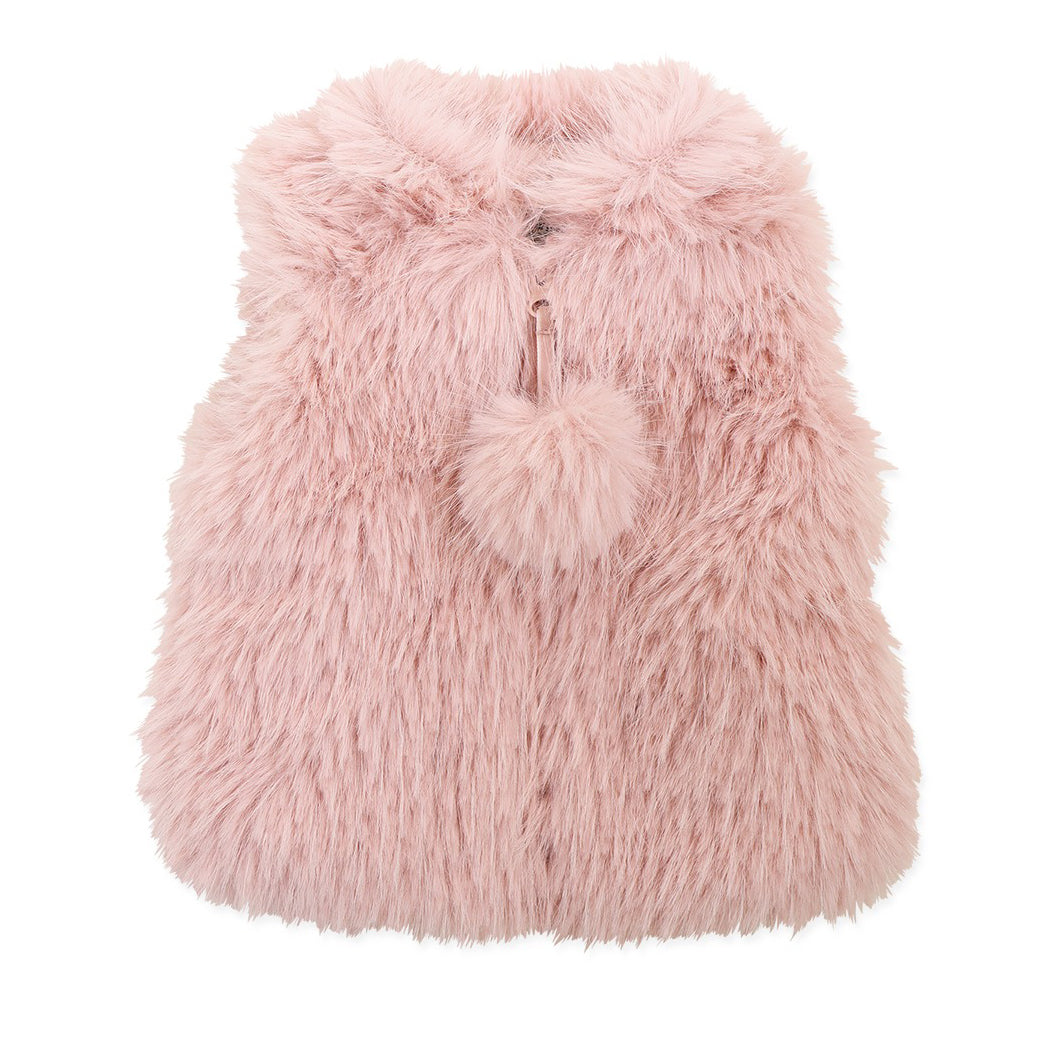 Pink Faux Fur Zip Front Vest with Pom Pom by Widgeon