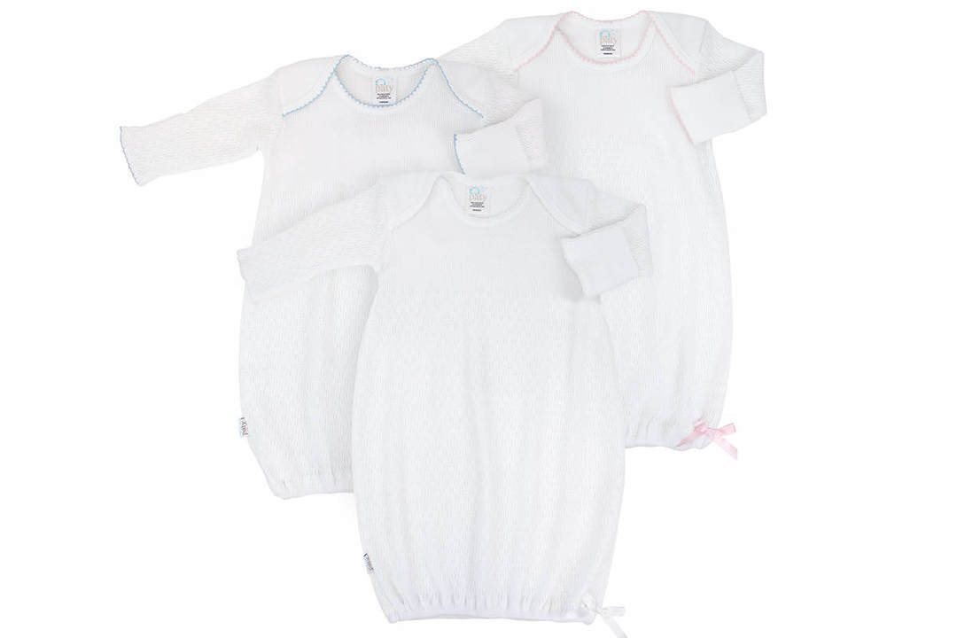 Paty Knit Lap Shoulder Day Gown w/ Trim - Newborn (3 Trim Colors)