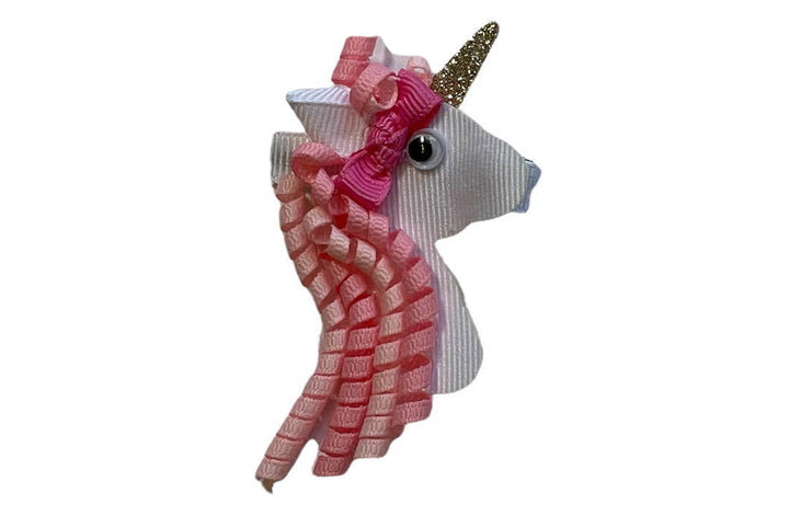 Unicorn Sculpture Bow with Pink Curly Hair