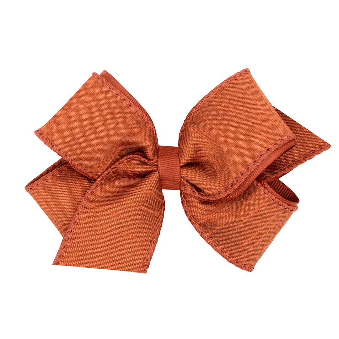 Burnt Orange Jewel-Toned Dupioni Silk and Grosgrain Overlay Bow by Wee Ones (2 Sizes)