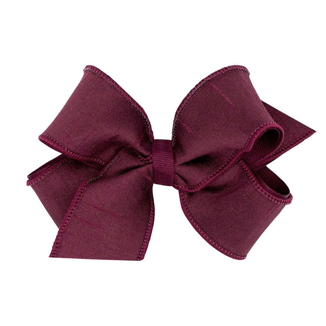 Burgundy Jewel-Toned Dupioni Silk and Grosgrain Overlay Bow by Wee Ones (2 Sizes)