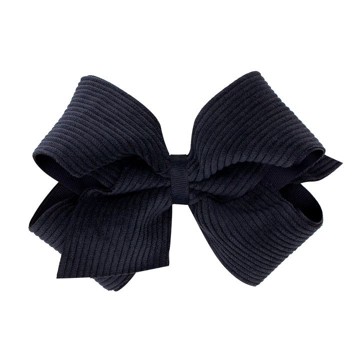 Wee Ones Navy Grosgrain Hair Bow with Wide Wale Corduroy Overlay (2 Sizes)