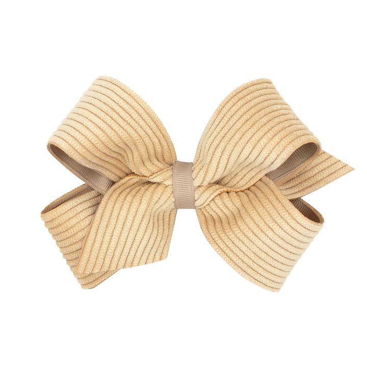 Wee Ones Tan Grosgrain Hair Bow with Wide Wale Corduroy Overlay (2 Sizes)