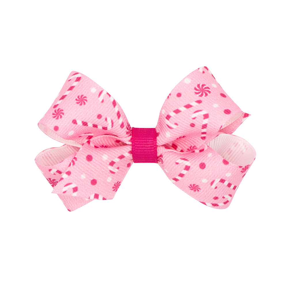 Wee Ones Christmas Peppermint Print Grosgrain Bow (3 Sizes)