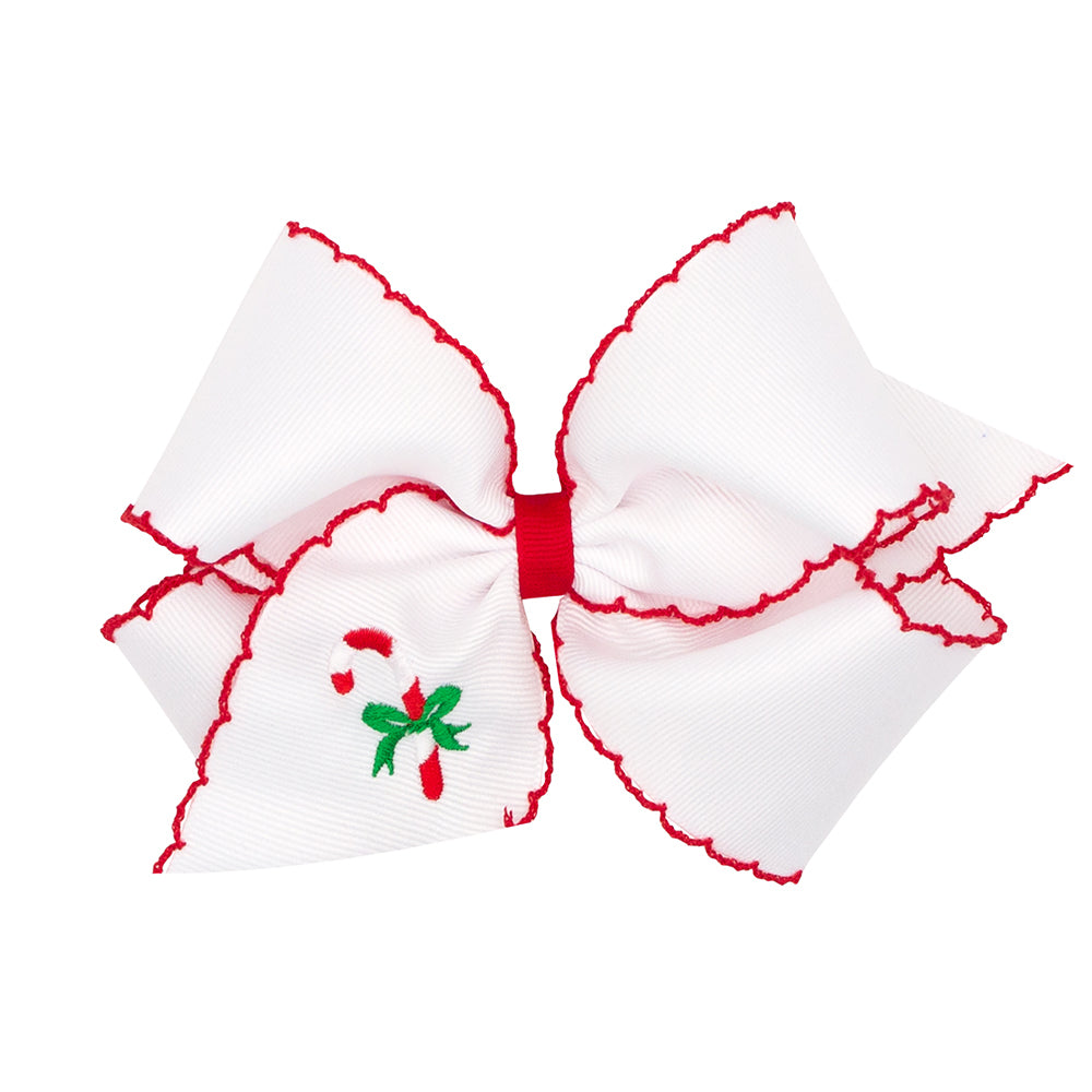 Wee Ones Candy Cane Embroidered on Moonstitch Bow (2 sizes)