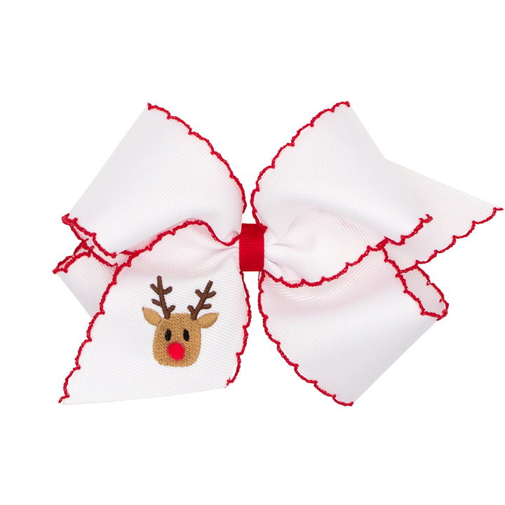 Wee Ones Reindeer Embroidered on Moonstitch Bow (2 sizes