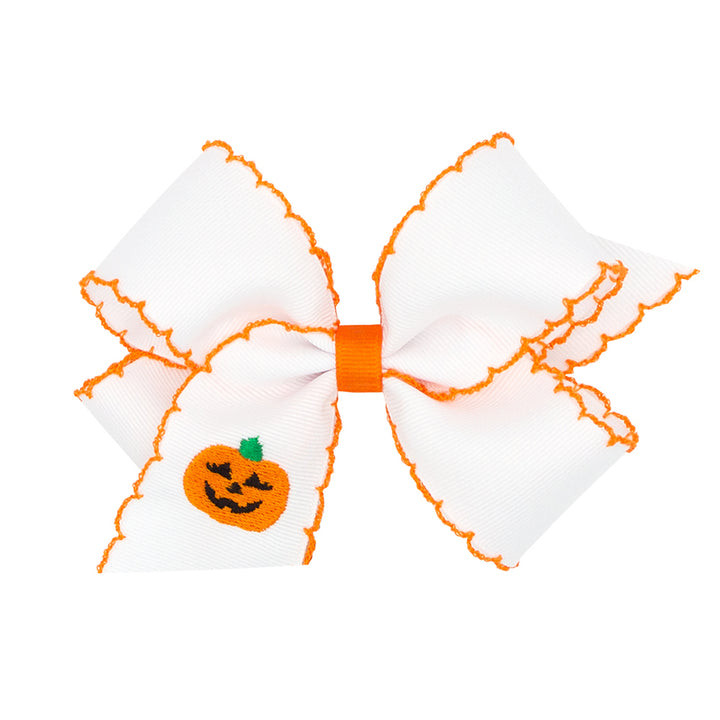 Wee Ones Jack-o-Lantern Embroidered on Moonstitch Bow (2 sizes)