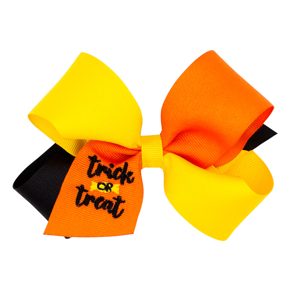 Wee Ones Trick or Treat Embroidered on Tri-Color Bow (2 sizes)