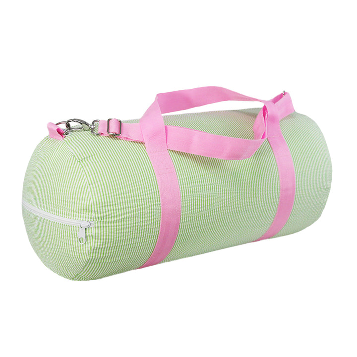 Sweet Pea (Green with Pink Trim) Weekend Seersucker Duffel by Mint Sweet Little Things